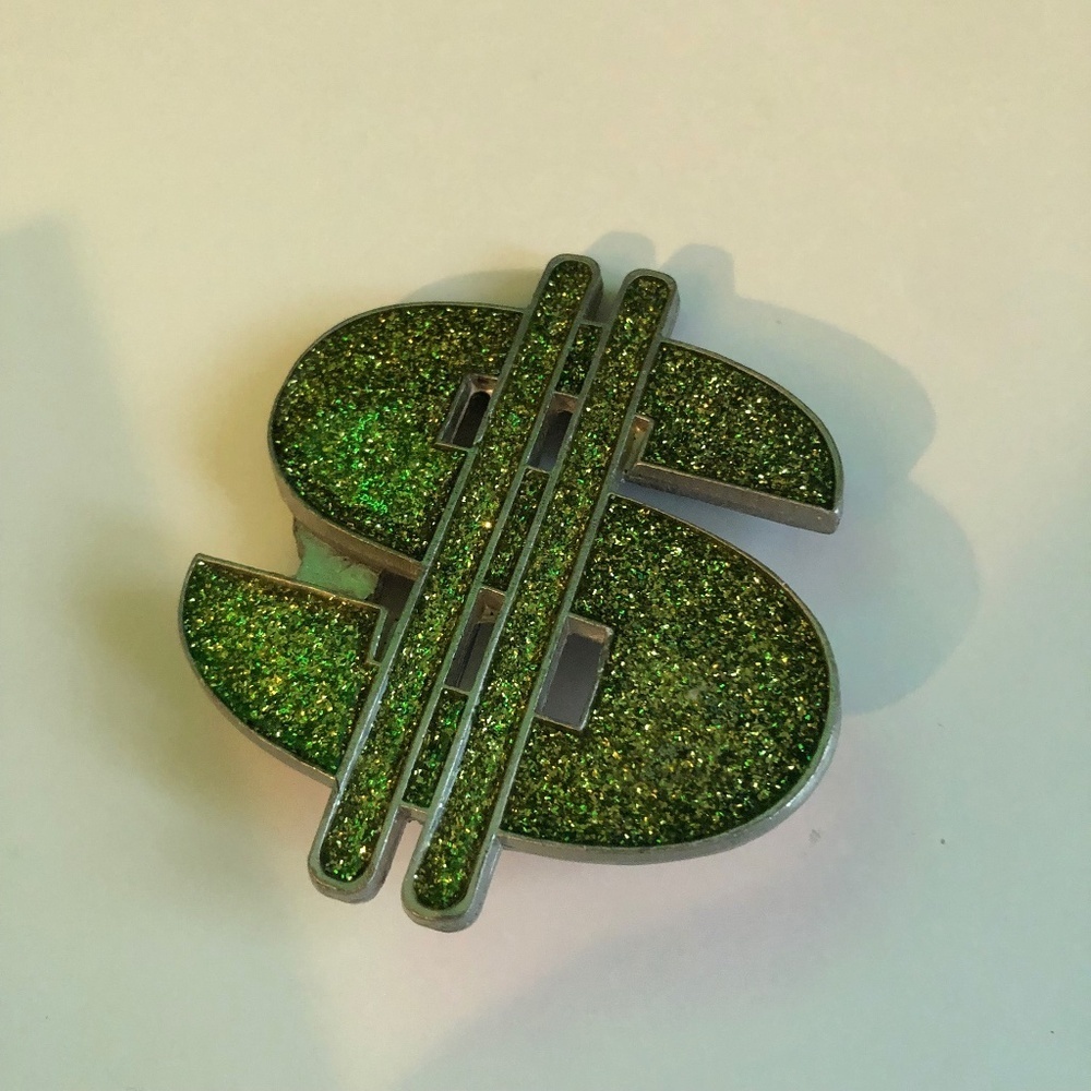 Ching Ching- green sparkle Mobtown belt buckle- vintage 2000 belt buckle, used.